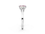 Silver Fancy Pink Radiant Cut Diamond Three-Stone Engagement Ring with Prong Setting and Pavé Band_8