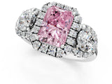 Silver Fancy Pink Radiant Cut Diamond Three-Stone Halo Ring with Prong Setting and Pavé Accents_13
