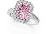 Silver Fancy Pink Radiant Cut Halo Bezel Diamond Pave Band Ring_7