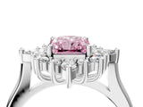 Silver Fancy Pink Radiant Cut Halo Diamond Cluster Ring with Marquise and Round Stones on a White Gold Band with Prong Setting_4