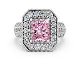 Silver Fancy Pink Radiant Cut Halo Diamond Engagement Ring with Pave Split Shank and Four-Prong Setting_6