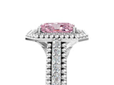 Silver Fancy Pink Radiant Cut Halo Diamond Ring with Beaded Split Shank and Four-Prong Setting_11