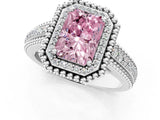 Silver Fancy Pink Radiant Cut Halo Diamond Ring with Beaded Split Shank and Four-Prong Setting_7