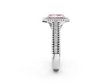 Silver Fancy Pink Radiant Cut Halo Diamond Ring with Beaded Split Shank and Four-Prong Setting_8