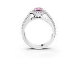 Silver Fancy Pink Radiant Cut Halo Diamond Ring with Beaded Split Shank and Four-Prong Setting_9