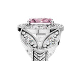 Silver Fancy Pink Radiant Cut Halo Milgrain Diamond Engagement Ring with Leaf Band and Four-Prong Setting_17