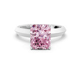 Silver Fancy Pink Radiant  Cut Solitaire Engagement Ring with Flat Band and Four-Prong Setting 1