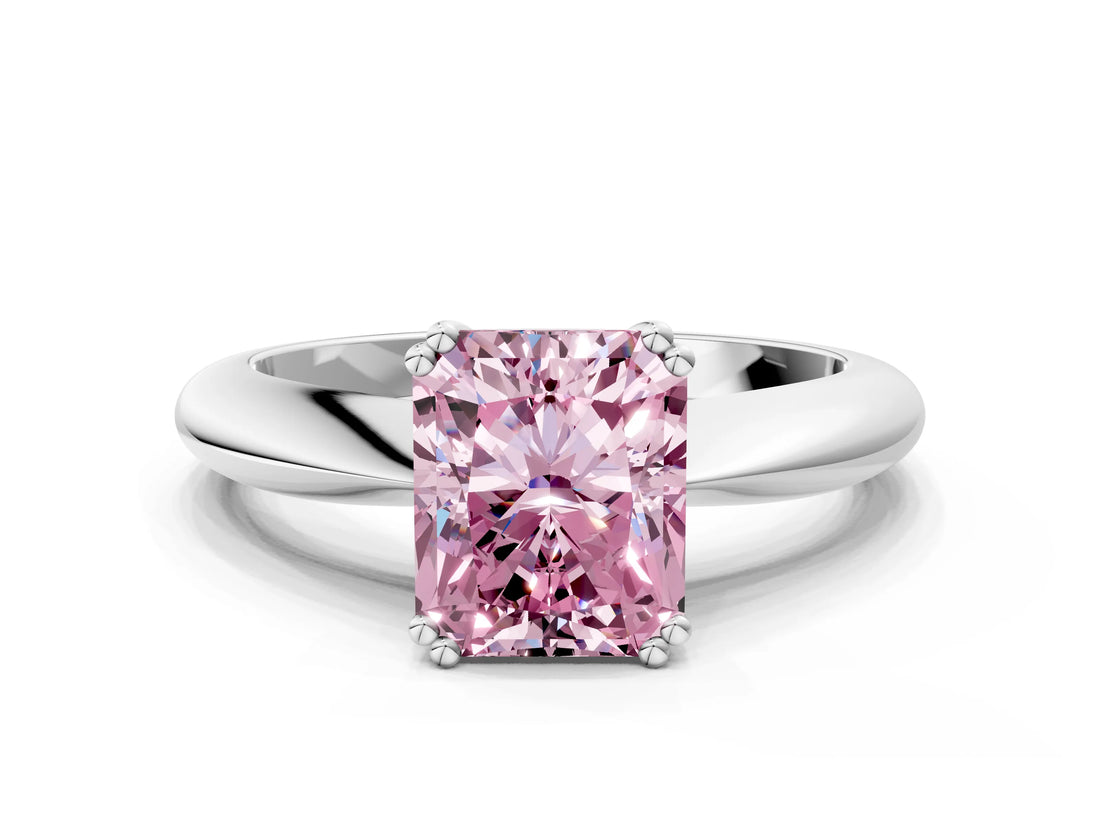 Silver Fancy Pink Radiant  Cut Solitaire Engagement Ring with Tapered Band and Four-Prong Setting 1