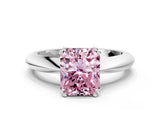 Silver Fancy Pink Radiant  Cut Solitaire Engagement Ring with Tapered Band and Four-Prong Setting 1