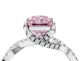 Silver Fancy Pink Radiant Cut Solitaire Twist Pave Diamond Engagement Ring with Prong Setting_46