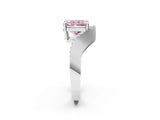 Silver Fancy Pink Radiant  Solitaire Diamond Engagement Ring with Pave Band and Four-Prong Setting 3