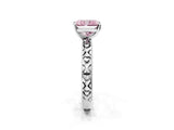 Silver Fancy Pink Radiant  Solitaire Diamond Engagement Ring with XO Engraved Band and Four-Prong Setting 4