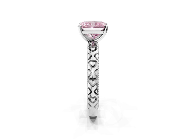 Sterling Silver Radiant Cut XO Engraved Engagement Ring Setting for Fancy Pink Center