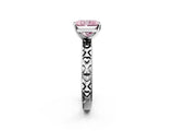 Silver Fancy Pink Radiant  Solitaire Diamond Engagement Ring with XO Engraved Band and Four-Prong Setting 5