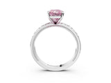 Silver Fancy Pink Radiant  Solitaire Diamond Engagement Ring with XO Engraved Band and Four-Prong Setting 7