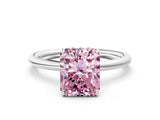 Silver Fancy Pink Radiant  Solitaire Diamond Ring with a Classic Band and Four-Prong Setting 1