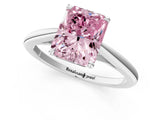 Silver Fancy Pink Radiant  Solitaire Engagement Ring with Four-Prong Setting and Classic Band 1