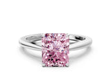 Silver Fancy Pink Radiant  Solitaire Engagement Ring with Four-Prong Setting and Classic Band