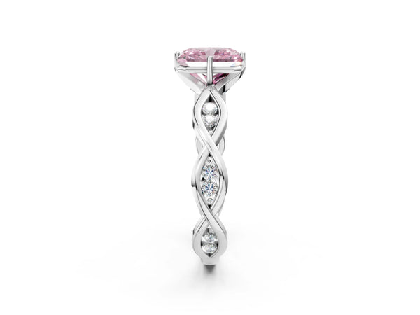 Sterling Silver Radiant Cut Accented Twist Engagement Ring Setting for Fancy Pink Center
