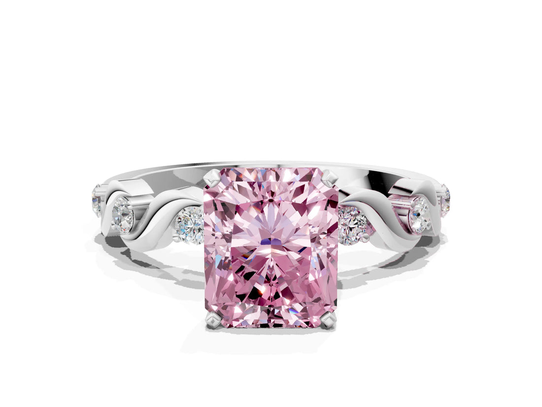 Silver Fancy Pink Radiant  Solitaire Twisted Band with Prong Setting 1