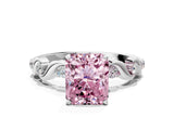 Silver Fancy Pink Radiant  Solitaire Twisted Band with Prong Setting 1