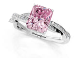 Silver Fancy Pink Radiant  Solitaire Twisted Pave Diamond Ring with Four-Prong Setting_1