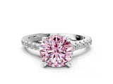 Silver Fancy Pink Round  Brilliant Diamond Solitaire with Pavé Band and Four-Prong Setting 1