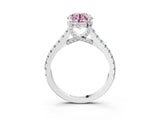 Silver Fancy Pink Round  Brilliant Diamond Solitaire with Pavé Band and Four-Prong Setting 4
