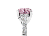 Silver Fancy Pink Round  Brilliant Diamond Solitaire with Pavé Band and Four-Prong Setting