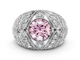 Silver Fancy Pink Round Cut Brilliant Halo Pave Diamond Milgrain Ring_6