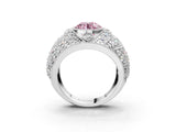 Silver Fancy Pink Round Cut Brilliant Halo Pave Diamond Milgrain Ring_9