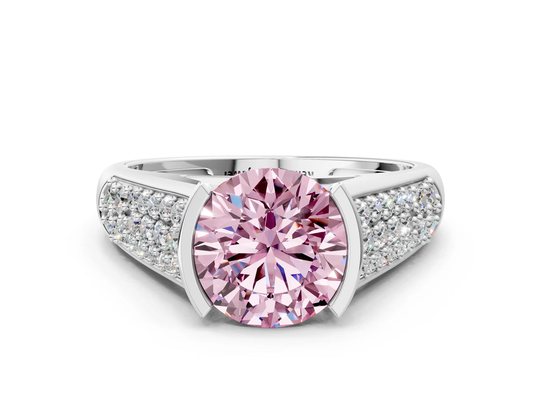 Silver Fancy Pink Round Cut Cut Diamond Channel Set Pave Band with Tension Prong Setting_6