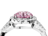 Silver Fancy Pink Round Cut Cut Diamond Halo Engagement Ring with Open Split Pavé Band_10