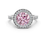 Silver Fancy Pink Round Cut-Cut Diamond Halo Engagement Ring with Pave Band and Prong Setting_6