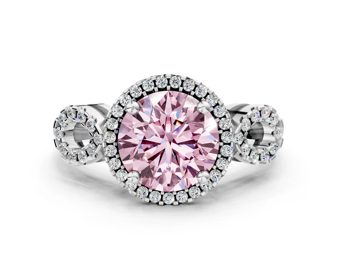 Silver Fancy Pink Round Cut Cut Halo Diamond Infinity Band with Four-Prong Setting_6