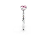 Silver Fancy Pink Round Cut Diamond Brilliant Solitaire Ring with Pavé Band and Four-Prong Setting_38