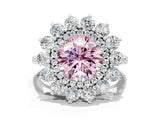 Silver Fancy Pink Round Cut Diamond Floral Double Halo Engagement Ring with Prong Setting_132