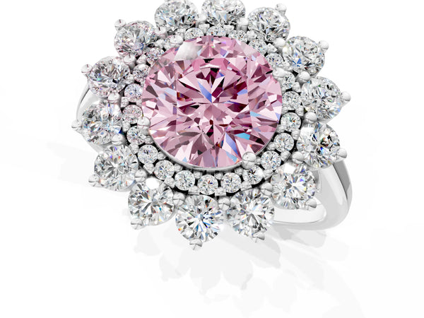 Sterling Silver Round Floral Double Halo Engagement Ring Setting for Fancy Pink Center
