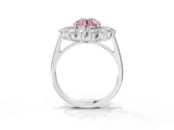 Sterling Silver Round Floral Double Halo Engagement Ring Setting for Fancy Pink Center