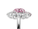 Silver Fancy Pink Round Cut Diamond Floral Double Halo Engagement Ring with Prong Setting_137