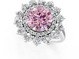 Silver Fancy Pink Round Cut Diamond Floral Double Halo Engagement Ring with Prong Setting_37
