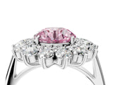 Silver Fancy Pink Round Cut Diamond Floral Double Halo Engagement Ring with Prong Setting_40