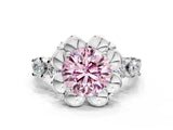 Silver Fancy Pink Round  Cut Diamond Floral Halo Engagement Ring with Shared Prong Setting 1
