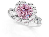 Silver Fancy Pink Round  Cut Diamond Floral Halo Engagement Ring with Shared Prong Setting 2