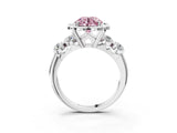 Silver Fancy Pink Round  Cut Diamond Floral Halo Engagement Ring with Shared Prong Setting 4