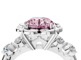Silver Fancy Pink Round  Cut Diamond Floral Halo Engagement Ring with Shared Prong Setting 5