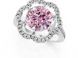 Silver Fancy Pink Round Cut Diamond Floral Halo Split Shank Prong Setting Ring_31