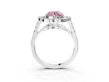 Silver Fancy Pink Round Cut Diamond Floral Halo Split Shank Prong Setting Ring_33