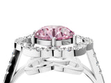 Silver Fancy Pink Round Cut Diamond Floral Halo Split Shank Prong Setting Ring_34