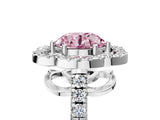Silver Fancy Pink Round Cut Diamond Floral Halo Split Shank Prong Setting Ring_35